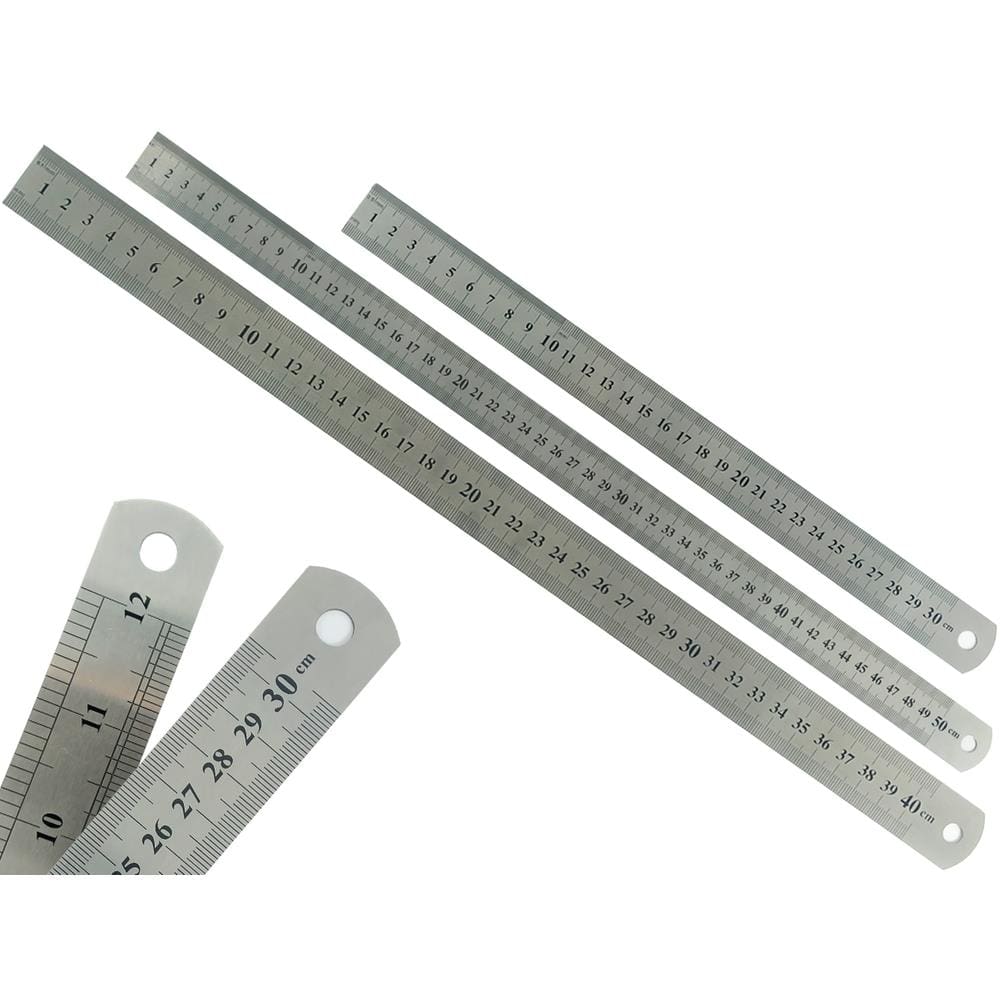 Kit Com 3 Réguas Metal Leve De Aço Inoxidável Tamanho 30 40 e 50 cm Marcação Baixo Relevo Escolar Escritório Engenheiro