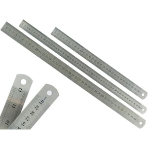 Kit Com 3 Réguas Metal Leve De Aço Inoxidável Tamanho 30 40 e 50 cm Marcação Baixo Relevo Escolar Escritório Engenheiro