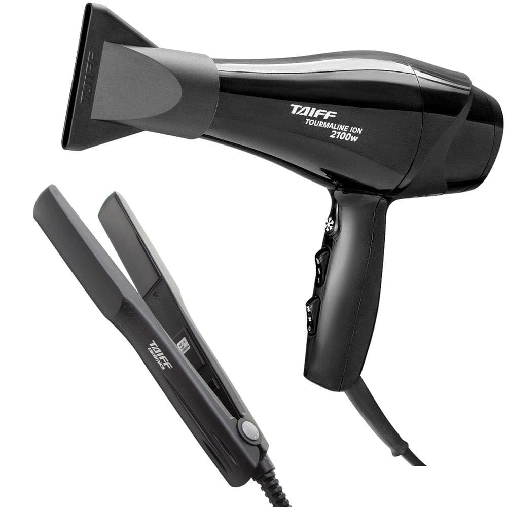 Kit Taiff - Secador Profissional New Tourmaline Ion 2100W 220V - Prancha Ceramica 180ºc