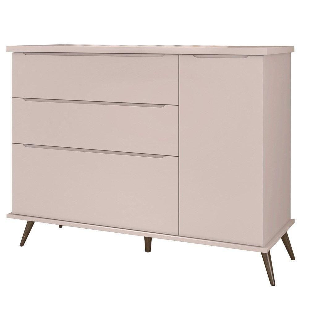 Cômoda Infantil 1 Porta 3 Gavetas Mdf Pés Retrô Mel Rosê