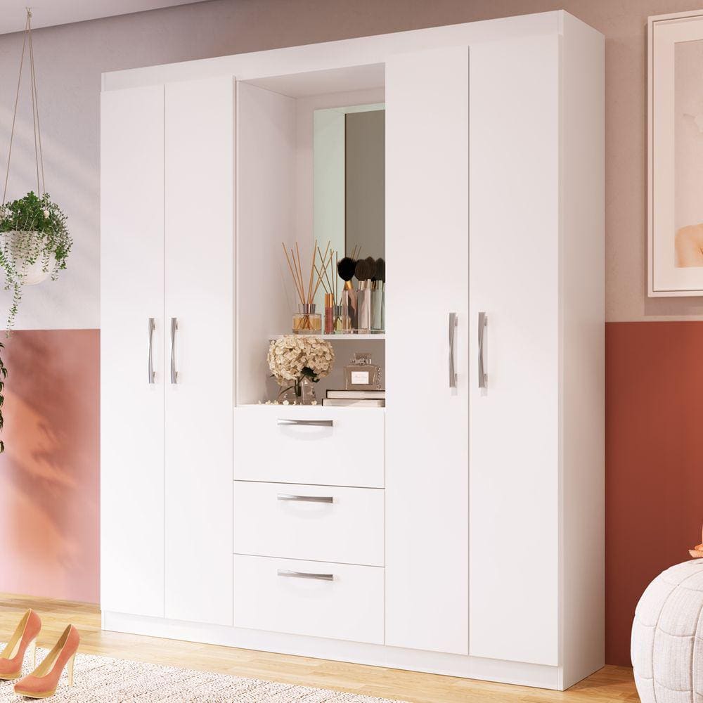 Guarda-roupa Solteiro Panamá 4 Portas 3 Gavetas Branco - Doripel