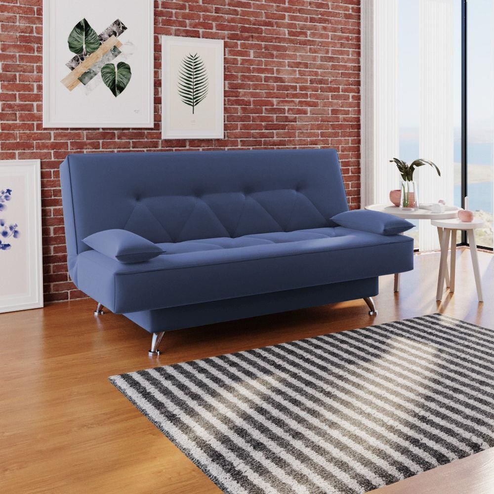 sofá cama 1,80m Flórida Suede Azul Adonai Estofados