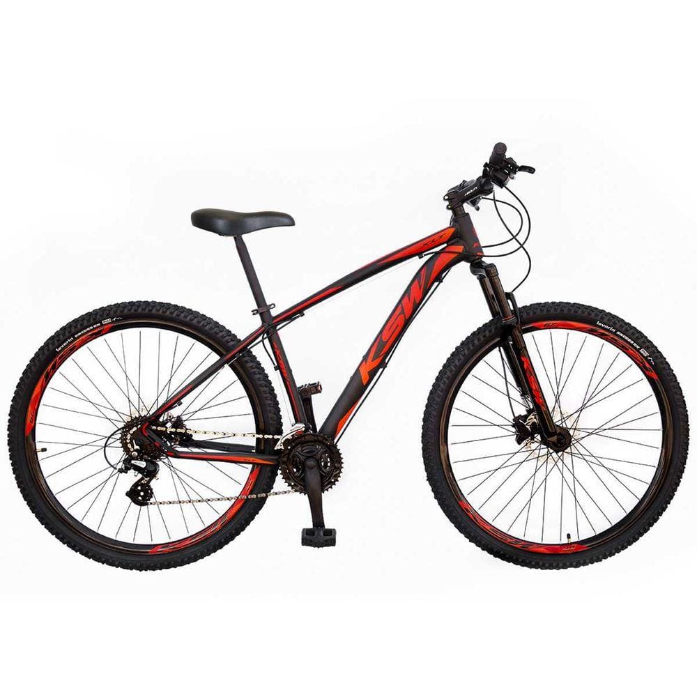 Bicicleta Aro 29 KSW XLT 2020 Altus 24v e Trava Preto com Vermelho e Laranja 21