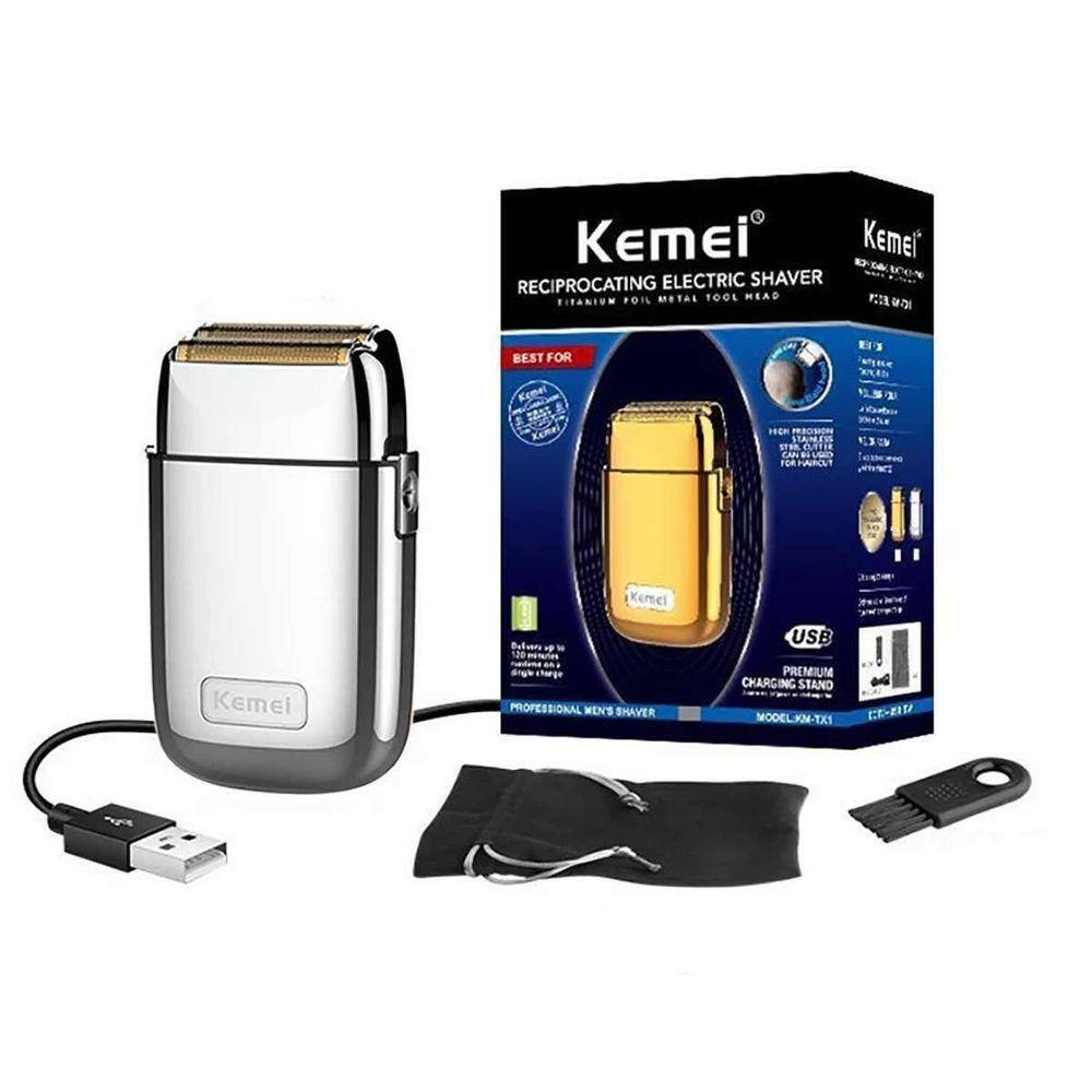 Maquina De Barbear Recarregável Metal Kemei Km Tx1 Silver