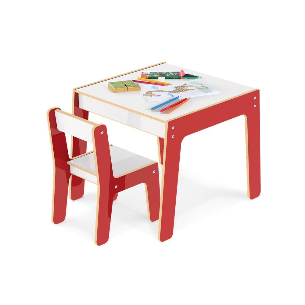 Conjunto Mesa Infantil Em Madeira Cadeira Vermelha Junges