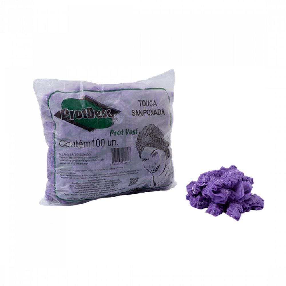 Touca Descartável Tnt Com Elástico Lilas Com 100 Un Protdesc