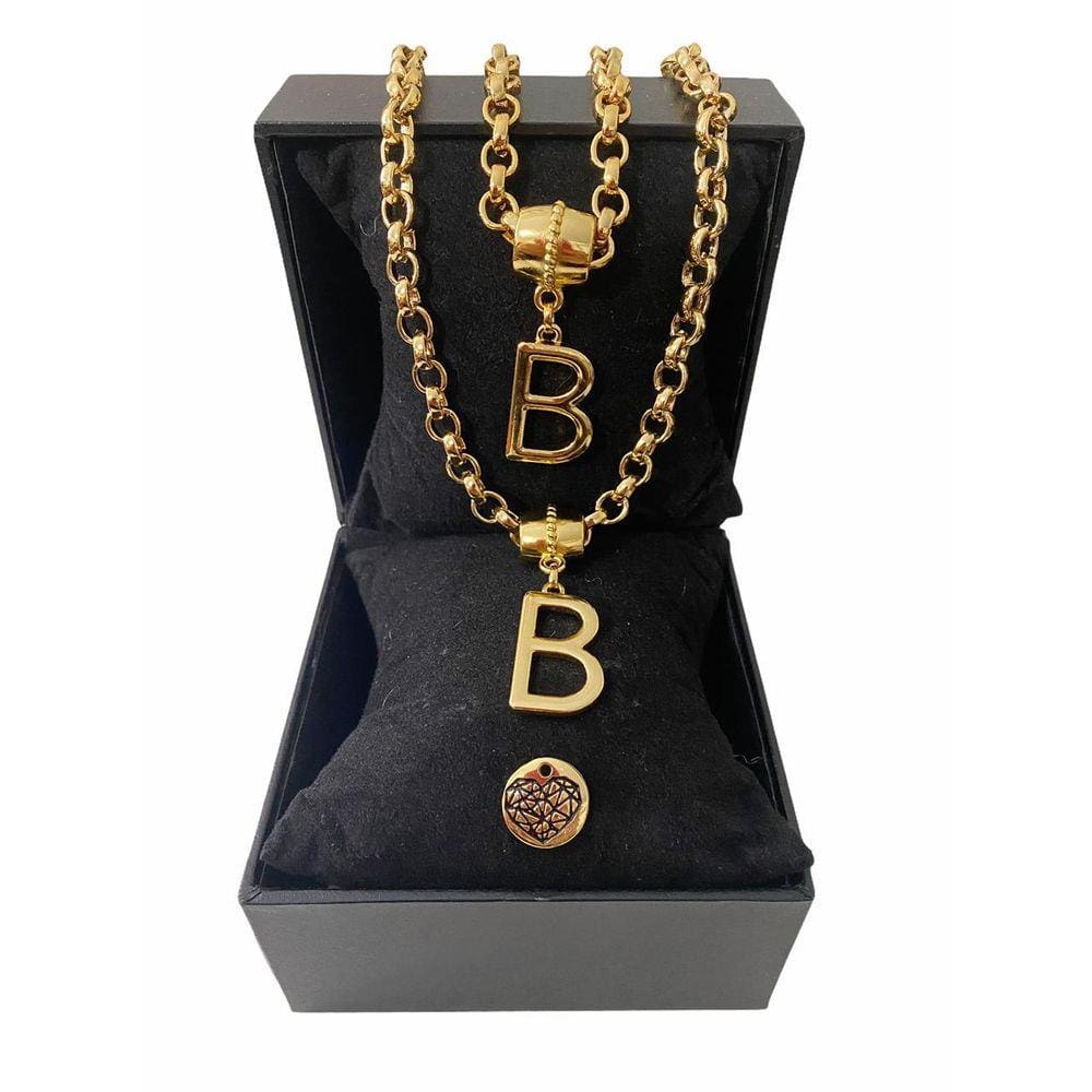 Colar + Pulseira Elo Português Grosso 6mm Letra "B"