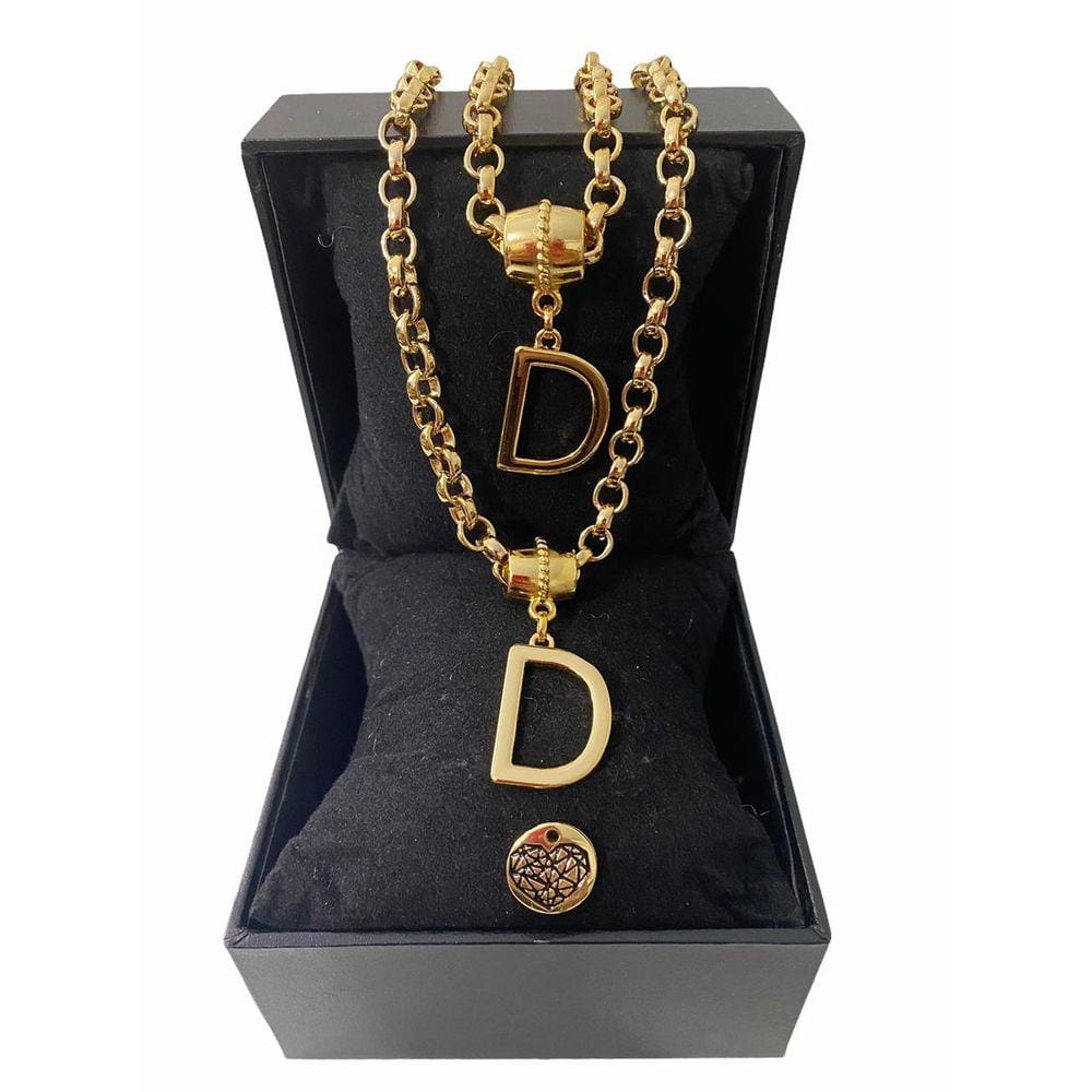 Colar + Pulseira Elo Português Grosso 6mm Letra "D"