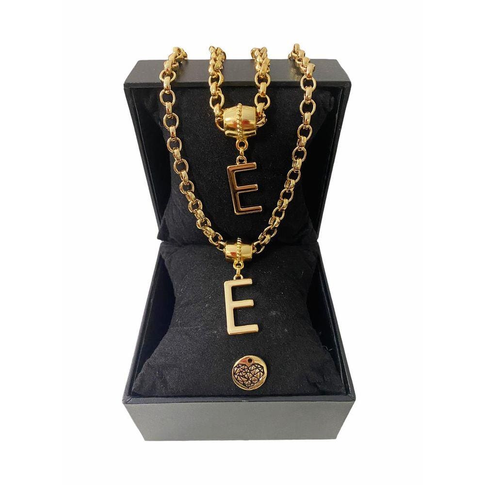 Colar + Pulseira Elo Português Grosso 6mm Letra "E"