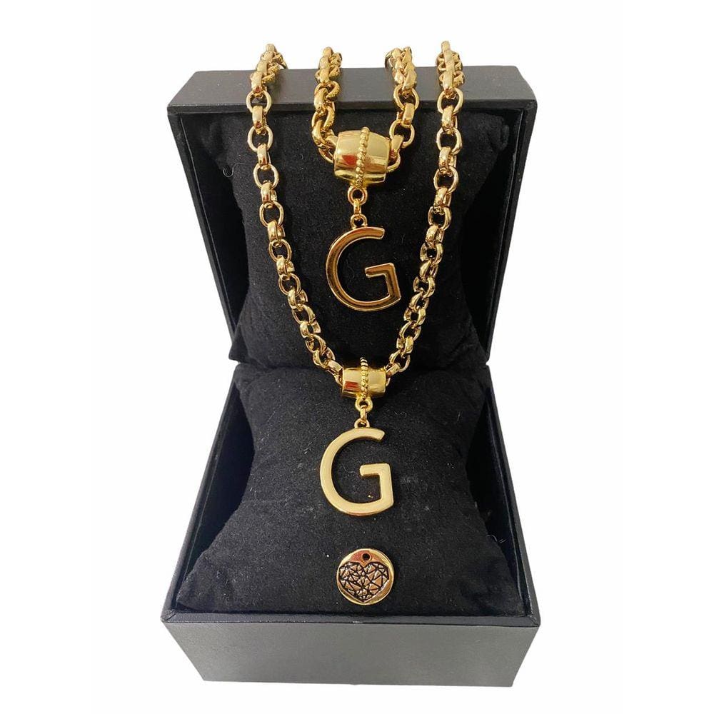 Colar + Pulseira Elo Português Grosso 6mm Letra "G"