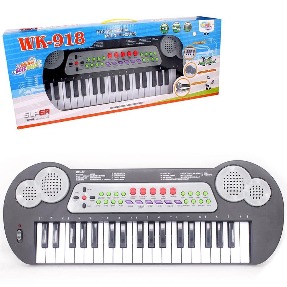 Teclado piano musical infantil fazendinha colorida com luz wellmix