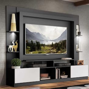 Rack Estante TV 65" com Leds Berlim Multimóveis Preto/Branco