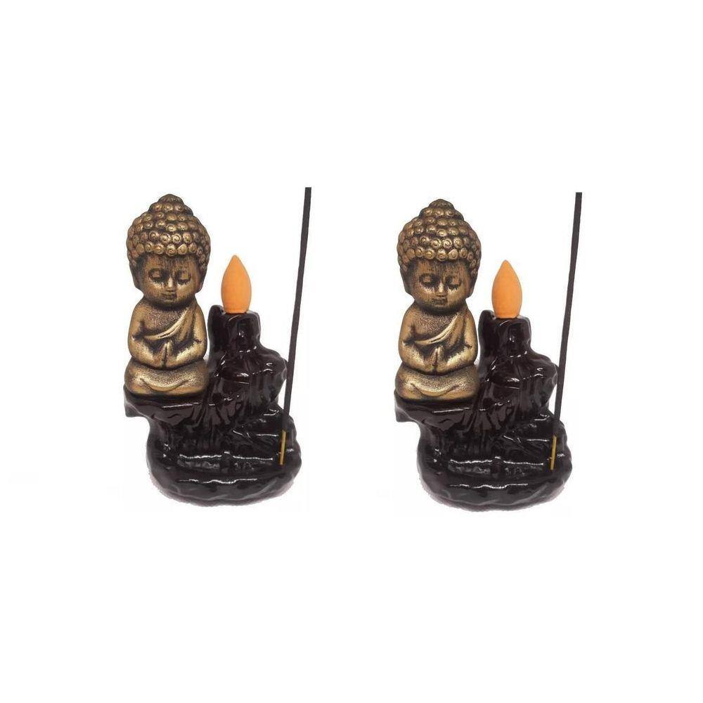 Kit 2 Incensários Rocha Buda Bronze Envelhecido + 10 Cones