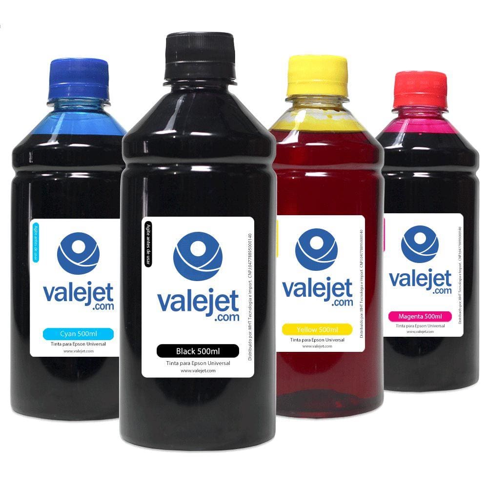 Kit 4 Tintas para Epson Universal CMYK 500ml Valejet