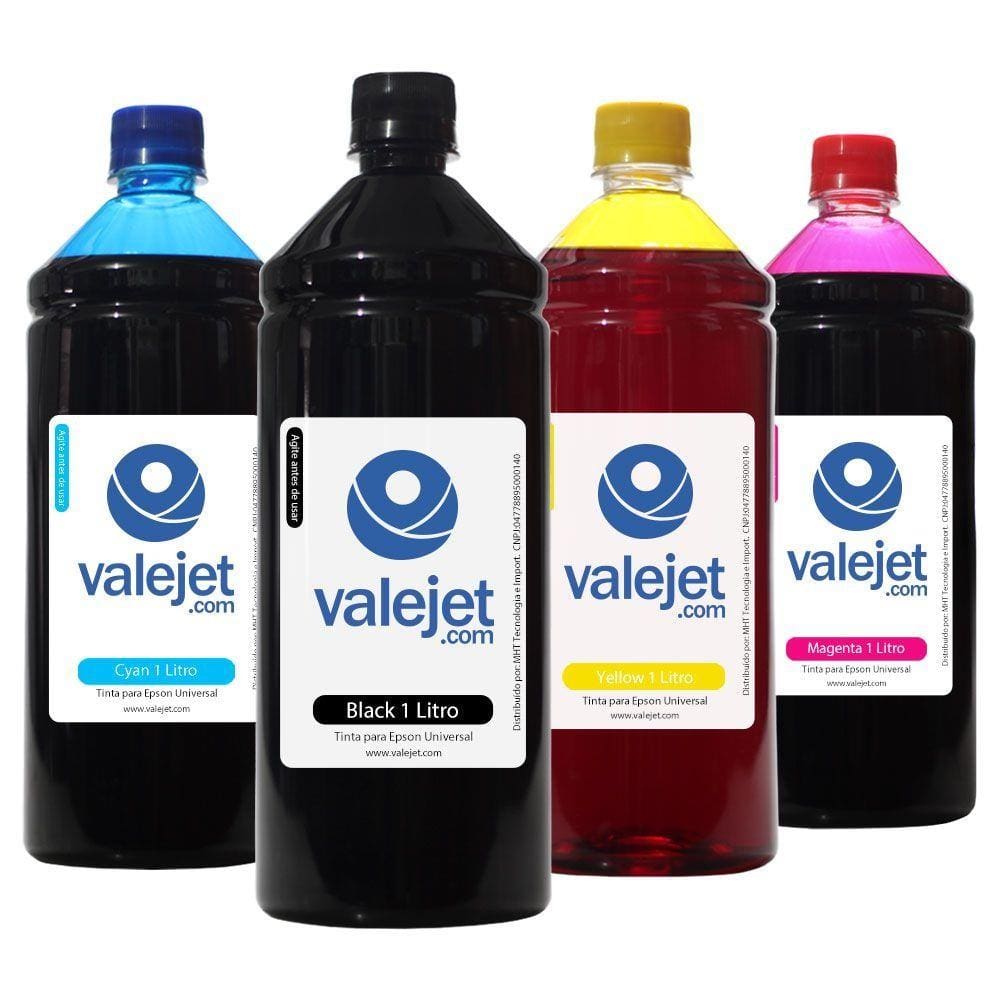 Kit 4 Tintas para Epson Universal CMYK 1 Litro Valejet