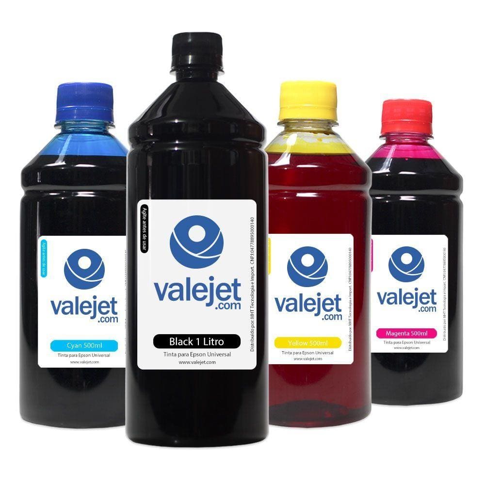 Kit 4 Tintas para Epson Universal Black 1 Litro Coloridas 500ml Valejet