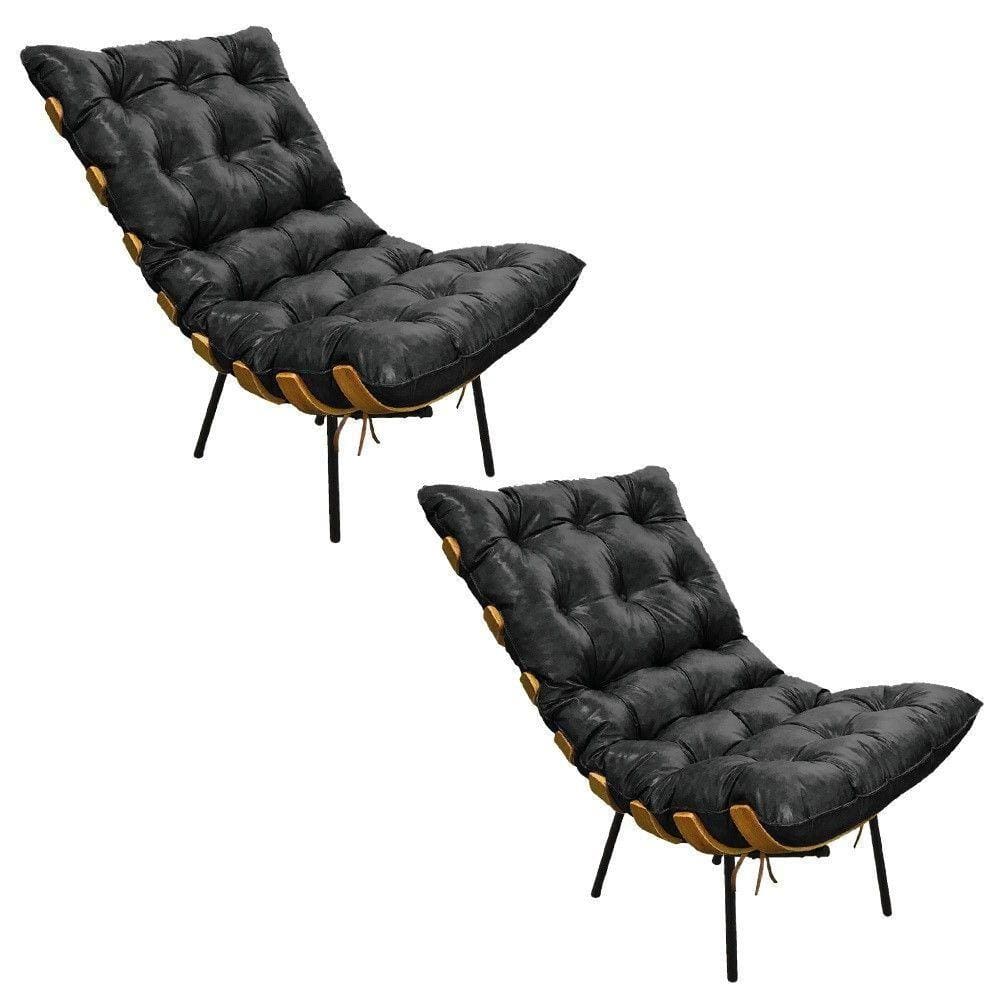Kit 02 Poltronas Costela Corano Base de Metal D´rossi Preto