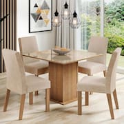 Conjunto Sala de Jantar Madesa Evelin Mesa Tampo de Vidro com 4 Cadeiras - Rustic/Crema/Imperial