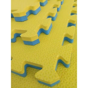 Kit com 10 Tatames Dupla Face Azul com Amarelo 50x50x2cm