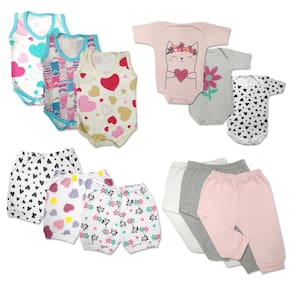 Kit Roupa de Bebê 12 Peças Enxoval Verão Body Mijão Shorts