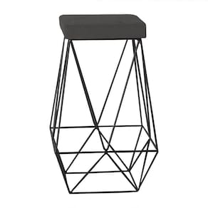Banqueta Decorativa Kathy Base Preta Suede Cinza Gran Belo