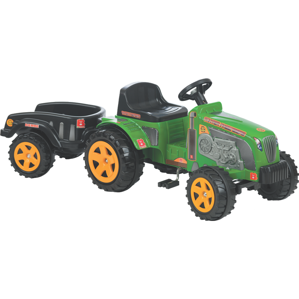 Carrinho Infantil Passeio De Pedal Trator Fazendeiro Verde Com Caçamba - Biemme