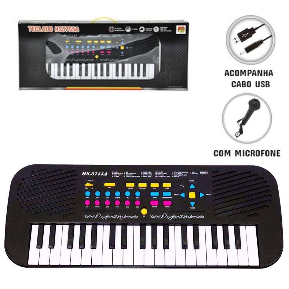 Teclado Sinfonia Pianinho Infantil preto modelo luxo Winfun -  Preto+Vermelho