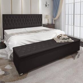 Conjunto Cabeceira Casal e Recamier Baú 1,95m Madrid Suede Marrom Dal Poz Estofados