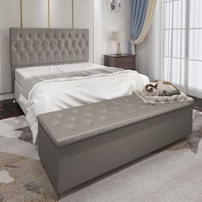 Conjunto Cabeceira Casal e Recamier Baú 1,40m Madrid Suede Bege Dal Poz Estofados
