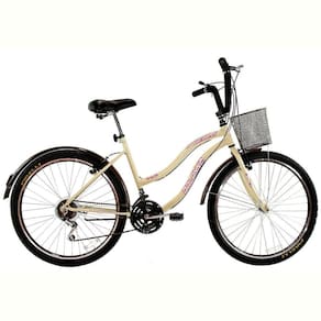 Bicicleta Retrô Vintage Aro 26 18v Feminina Beach Bege