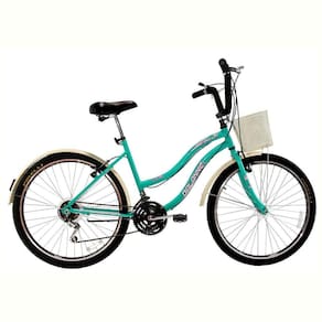 Bicicleta Retrô Vintage Aro 26 18v Feminina Beach Azul Turquesa