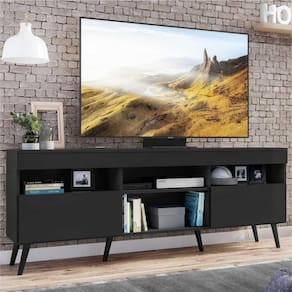 Rack Tv 65`` Com Pés Retrô 2 Portas Paris Multimóveis Preto