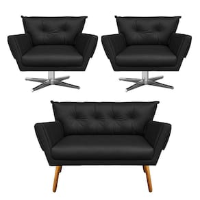 Kit 01 Namoradeira 02 Poltronas Corino Preto
