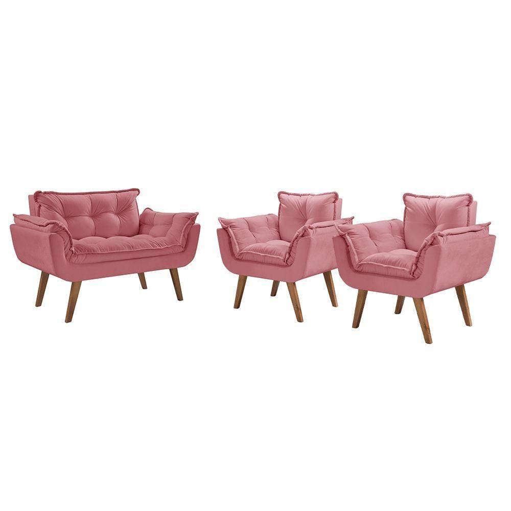 Kit Poltronas 1 Namoradeira e 2 Poltronas de 1 Lugar Rosa