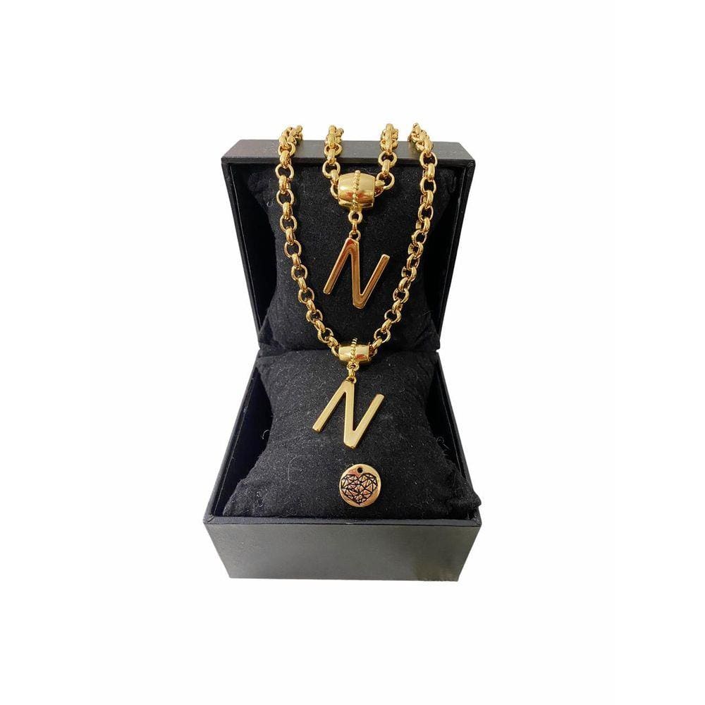 Colar + Pulseira Elo Português Grosso 6mm Letra "N"