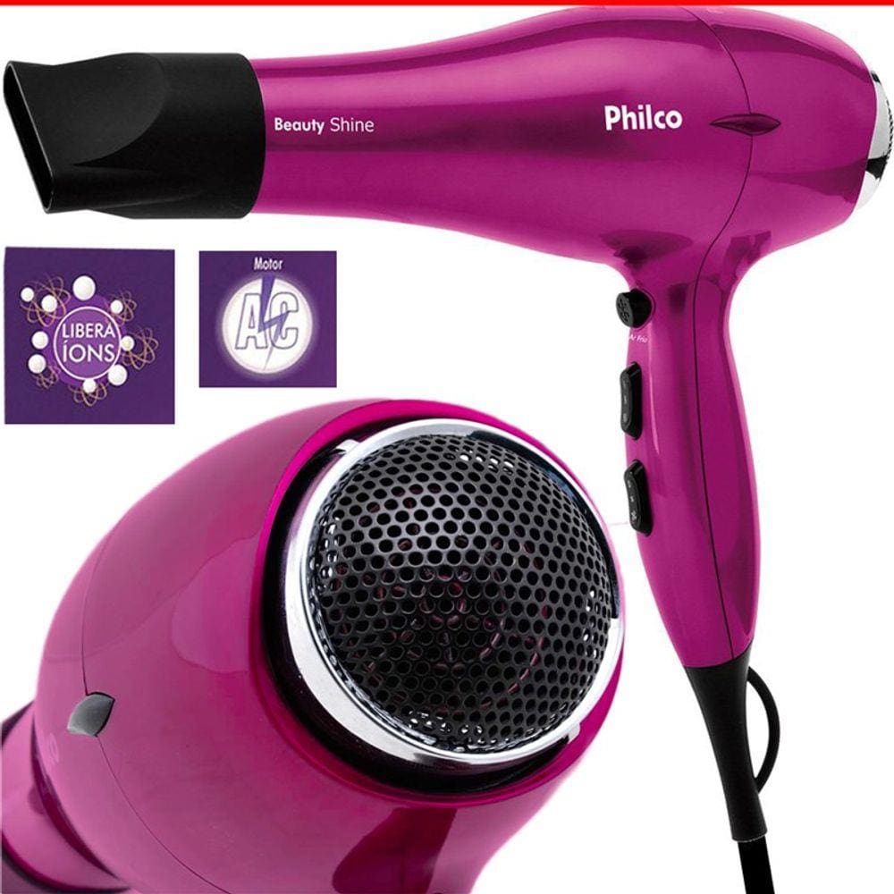 Secador Beauty Shine Philco 2000w Íon Tourmaline Ac Rosa 110