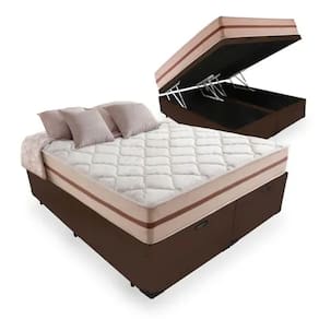 Cama Box Com Baú Queen Sintético Marrom + Colchão De Molas Ensacadas - Anjos - Classic 158x198x68cm