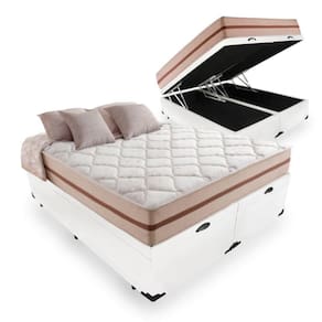 Cama Box Com Baú Queen Sintético Branco + Colchão De Molas Ensacadas - Anjos - Classic 158x198x68cm