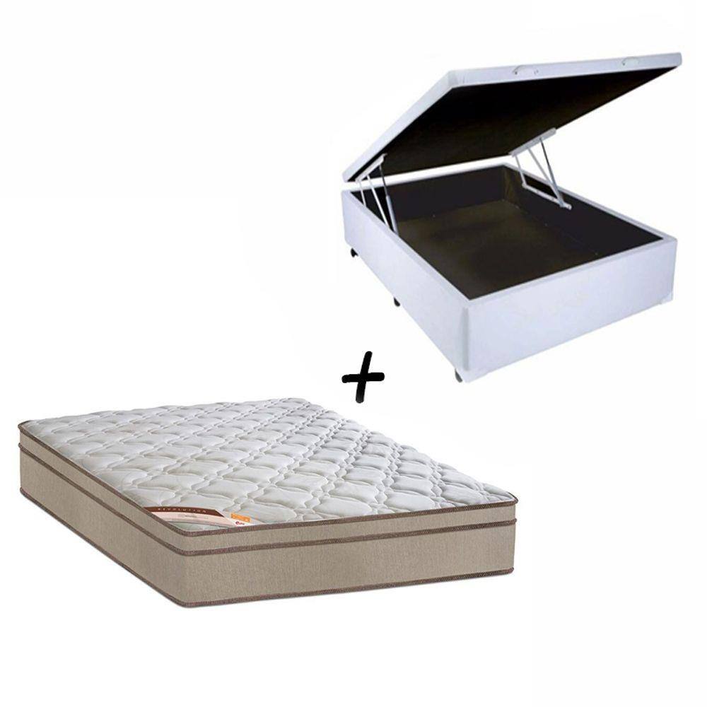 Cama Box Baú Casal Sintético Branco + Colchão Molas Castor Revolution Tecnopedic 138x188
