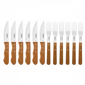 Jogo de Talheres Inox Tramontina Jumbo p/ Churrasco 12pçs Cabo Madeira