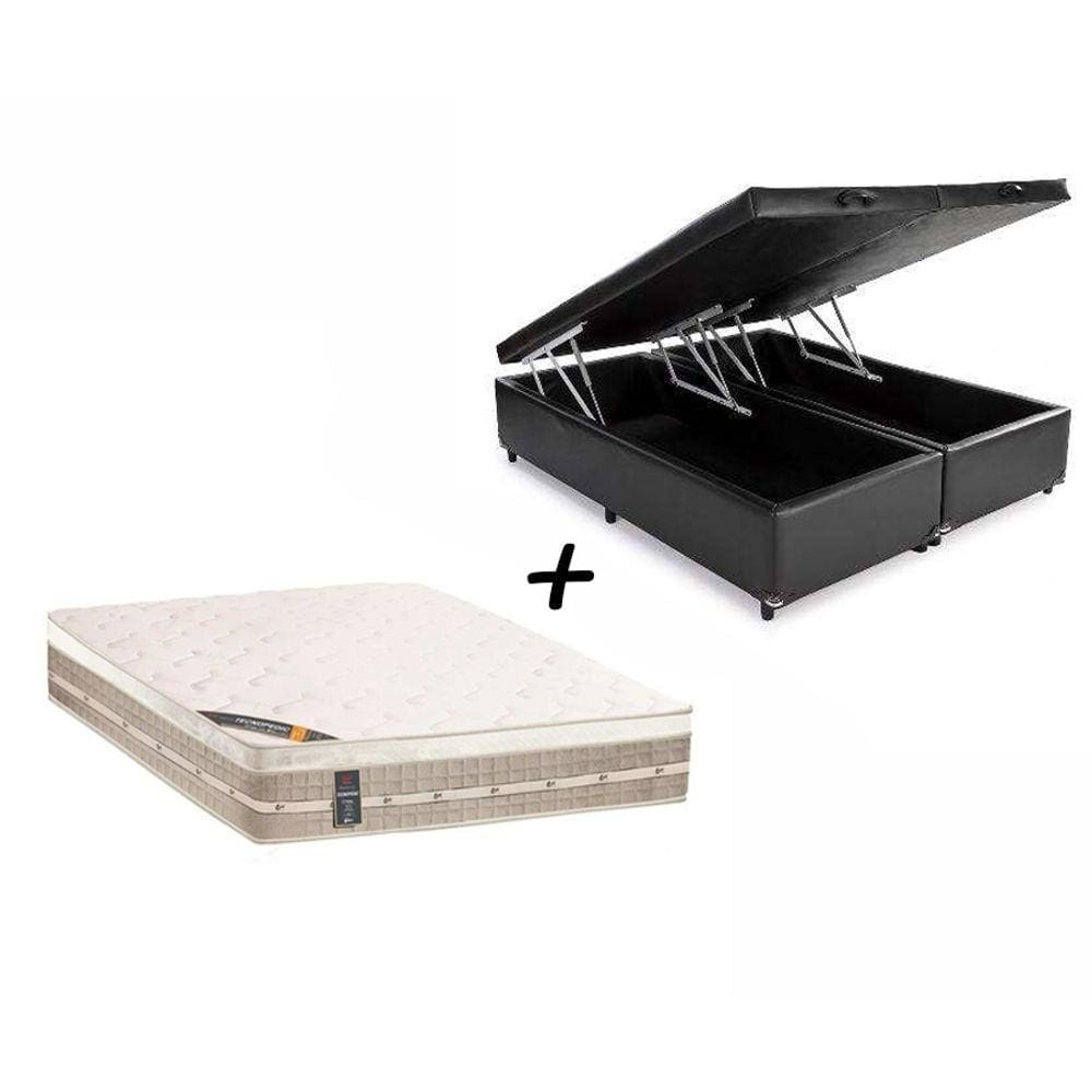 Box Baú Queen Sintético + Colchão Castor Queen Silver Star Mola Pocket Air One Face 158x188x032