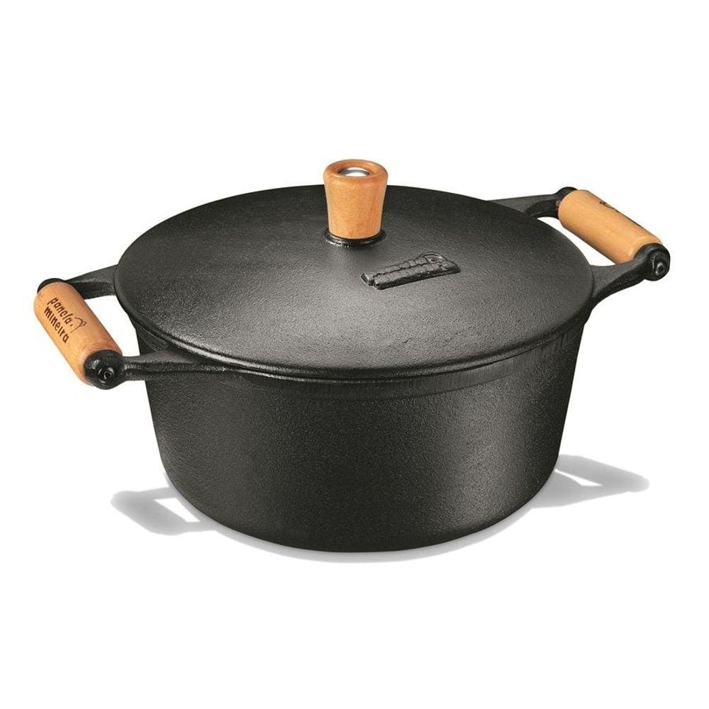 Caçarola Ferro Fumil 6l c/ Tampa de Ferro e Alça de Madeira 29 Cm Ø