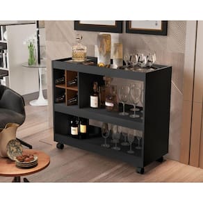 Aparador Com Adega Sala Bar W Horse Luxo Preto/Caramelo