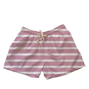 Short Curto De Praia Mauricinho Plus Size Estampa Listrado Transversal Rosa E Branco