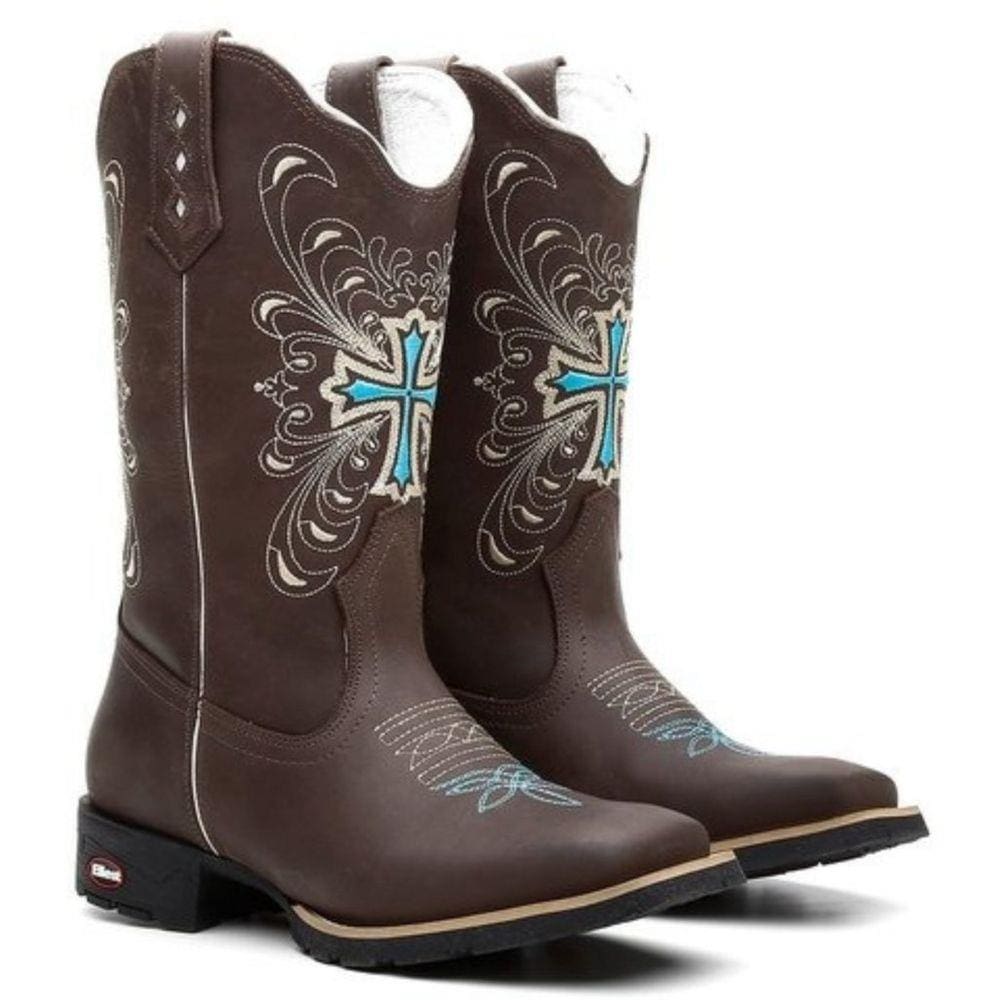 Bota Texana Feminina Couro Cruz Azul
