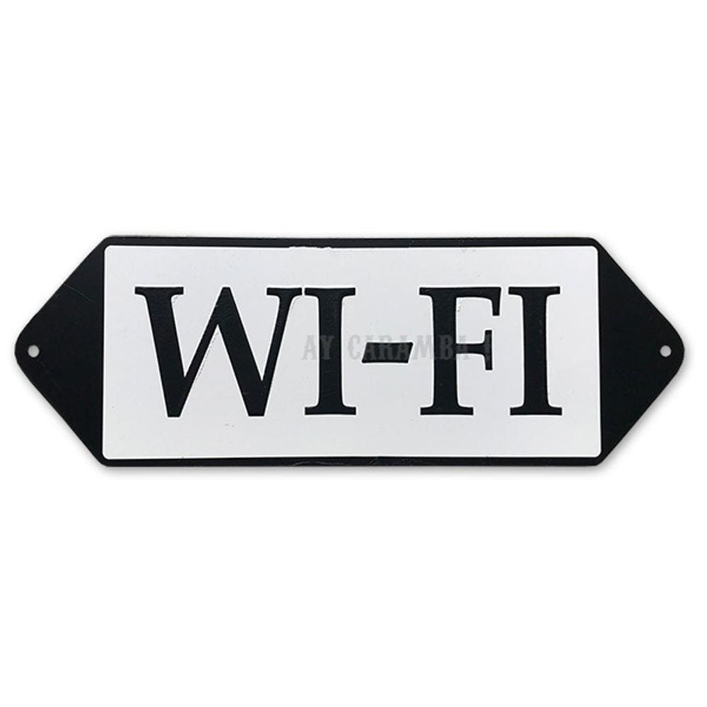 Placa Decorativa de Parede em Metal - WI-FI - Preta e Branca -  Vintage