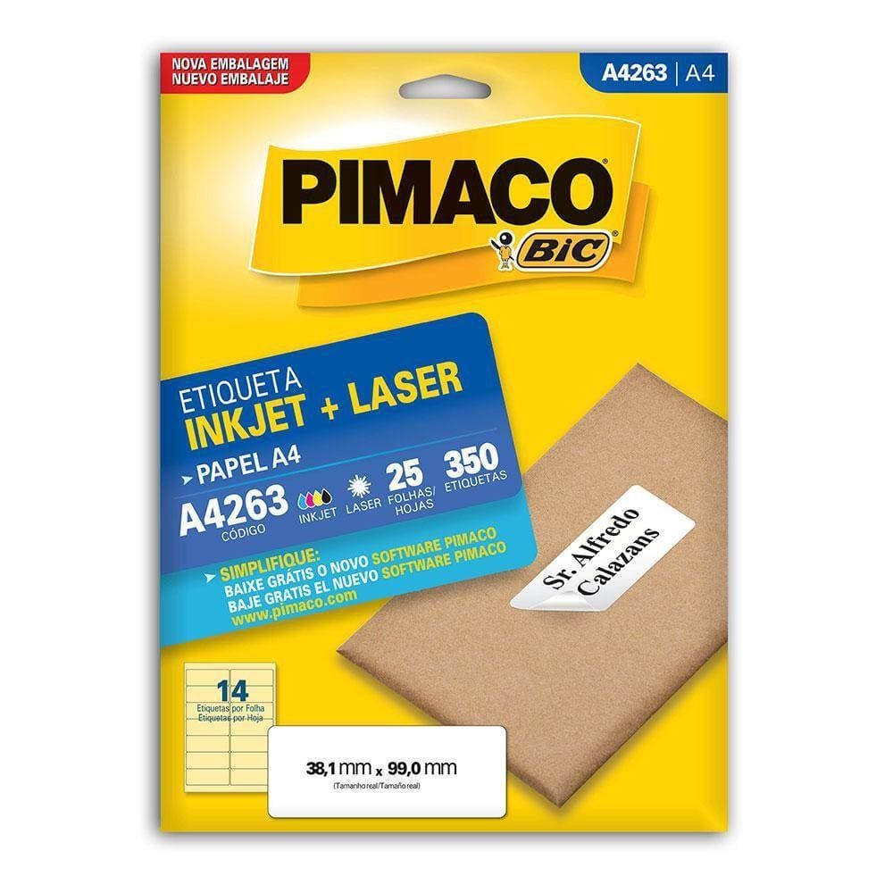 Etiqueta Pimaco A4 25 Folhas A4263 38,1Mmx99Mm
