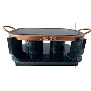Grelha Para Carne 33X19 Cm+Rechaud 2 Queimadores Pedra Sabao
