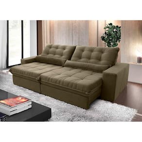 Sofá Retrátil Reclinável Zurique 2,50m Suede Velut Bege c/ Molas no Assento - King House