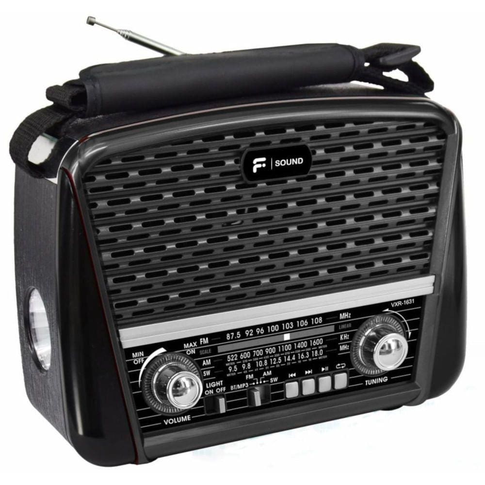 Rádio Portátil Retrô AM FM USB Bluethoot F-Sound Preto